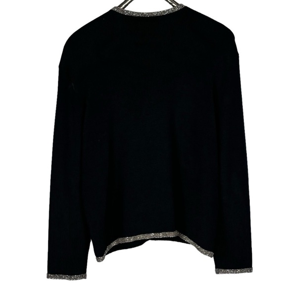 DANA BUCHMAN BEADED STRETCH BLACK DRESSY OPEN FRONT CARDIGAN SWEATER - Picture 3 of 10